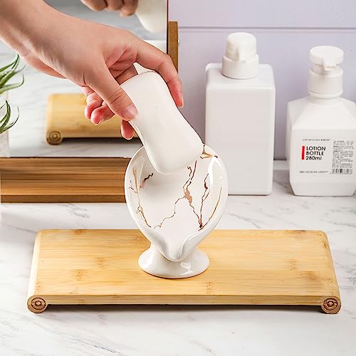 Porte-savon marbre blanc feuille en céramique auto-drainant - 5