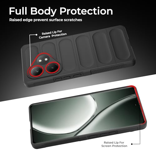 Image of A rtistque Back Cover Case for Realme GT 6T 5G / GT 6 | with Inner Fabric | Stylish AirBag Case | Liquid Stripe Silicone | Camera Protection | Anti Slip Grip | Back Cover - Black