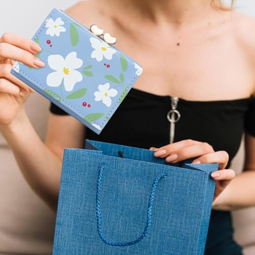 Real Leather Coin Purse for Women Cut Small Wallet with Coin Pocket and Card Holder ID Window for Girls (Blue)2