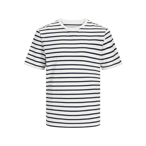JACK & JONES Jjeorganic Basic tee SS O-Neck Noos Camiseta, Cloud Dancer/Stripes:Navy Blazer, L Hombre