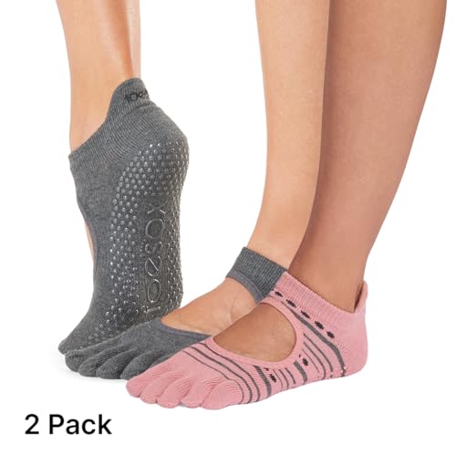 Image of Toesox Women's Bellarina Full Toe Grip Socks - Multi Pack Non-Slip Pilates Yoga Barre Socks