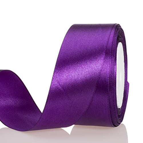 Image of ATRBB 25 Yards 1-1 /2 inch Purple Satin Ribbon for Gift Wrapping | Wedding, Bows, Colorfast Polyester Fabric Thick Ribbon for Bouquets Party Decor Crafts Handmade Flower DIY