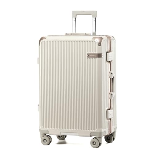 Yuweijie 20 Inch Zipperless Carry On Luggage with Aluminum Frame, Beige