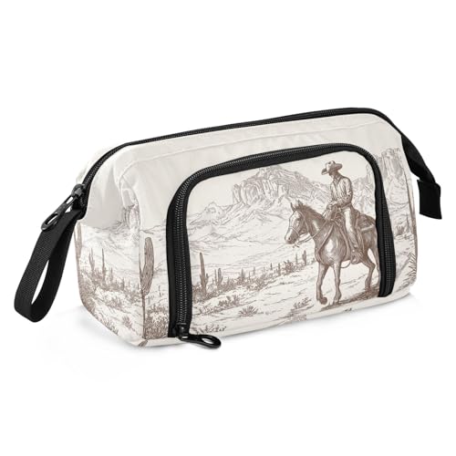 Image of Western Cowboy Nylon Pencil Case with Side & Top Access Stylish & Functional Bag for Travel Office Back-to-School & Art Supplies Storage