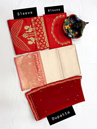 WILLFE Kanjivaram Soft Pure Zari Silk Traditional Lehenga Saree, Unstitched Lehenga Choli, Half Saree.