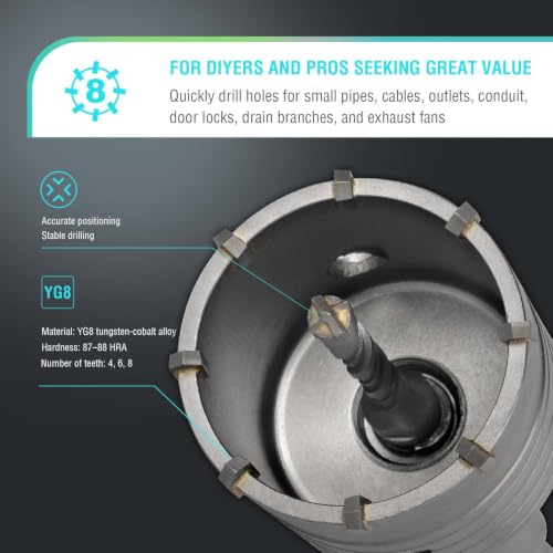 Image of BINOTA 7PCS 30-65 mm (1-3 /16 inch to 2-9 /16 inch) Concrete Hole Saw Kit | Tungsten carbide Core drill set; SDS-Plus shank; Cross-type center drill bit; Dry drilling for concrete /brick /stone