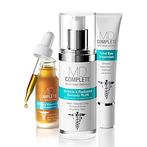 MD Complete Wrinkle Radiance Trio by Dr. Brian Zelickson - Professional Dermatologist Skincare with Retinol, Vitamin C, Peptides and Hyaluronic Acid