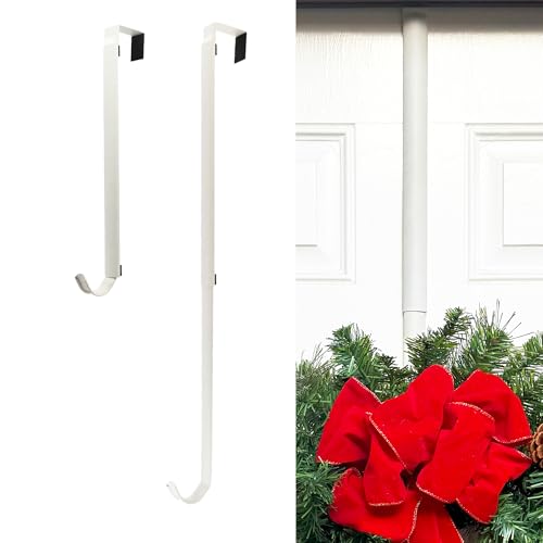 Haute Decor Adapt Adjustable Wreath Hanger Premium Length Adjustable - Strong Over The Door Wreath Hanger Holds up to 30 pounds (Matte White)