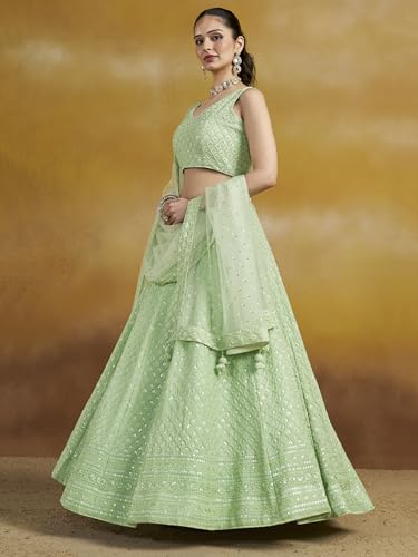 Image of Zeel Clothing Women's Sequins Thread Embroidered Georgette Lehenga Choli With Dupatta (5124-Women-Lehenga-Choli-New; Free size)