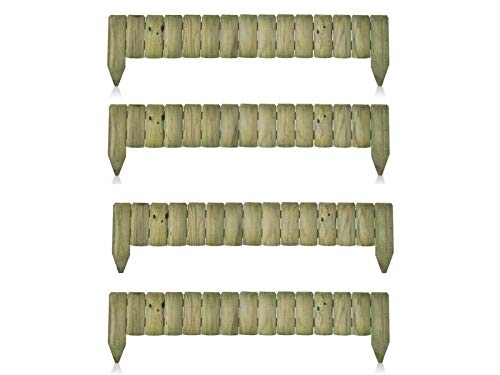 Ghega 1M Log Border Fixed Picket Fence Edge Garden Outdoor Lawn Edging Planters or Garden Sectioning Pack of 4