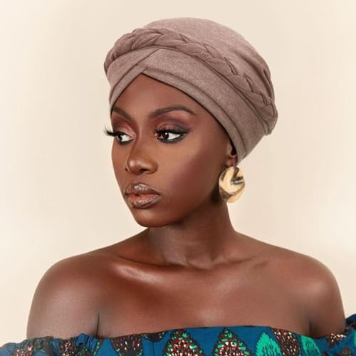 Image of DRESHOW Turban Pre-Tied Twisted Hat Thread African Head Wraps for Black Women Chemo Cancer Cap Braid Hair Cover