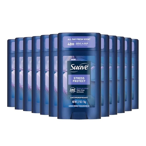 Suave Stress Protect Men’s Antiperspirant Deodorant, All Day Lavender & Cedarwood Scent, for 48hr Odor & Wetness Protection, 2.7oz, 12 Pack