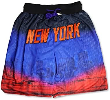 Gippija New York Basketball Shorts Quick Dry Mesh Embroidered with Pockets for Men Women, Fans Sport Shorts L