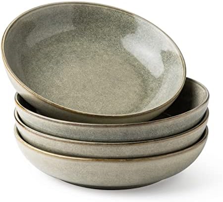 AmorArc 8.5'' Large Pasta Bowls, 36oz Stoneware Pasta Serving Bowls Set of 4 for Kitchen, Wide Bowls for Pasta,Salad,Oatmeal, Microwave Safe, Reactive Glaze