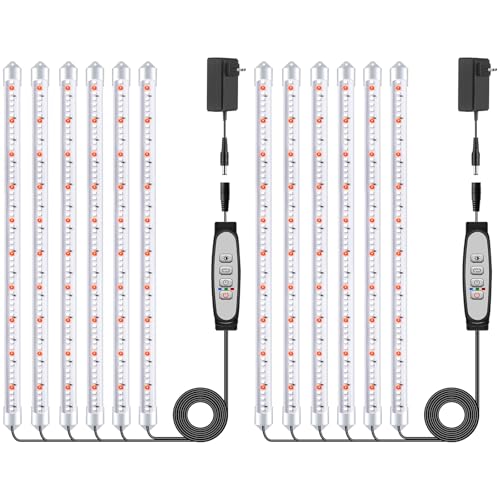 2Paquetes 6 Barras de Luz para Cultivo de Plantas, Lámpara de Luz Solar de Espectro Completo con Temporizador 6/12/18H, 5 Niveles Regulables para Suculentas, Estante para Plantas, Bajo Armario