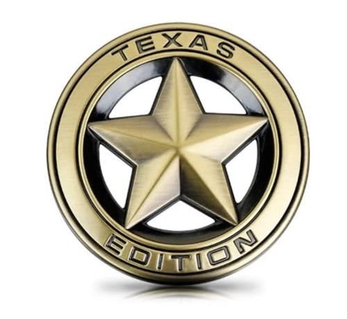 (Texas Edition Golden Sticker) (8 x 8cm) Logo Car Bike Metal Logo Car Emblem 3D Badge Auto Racing Sport Sticker Grand Tourer Decal