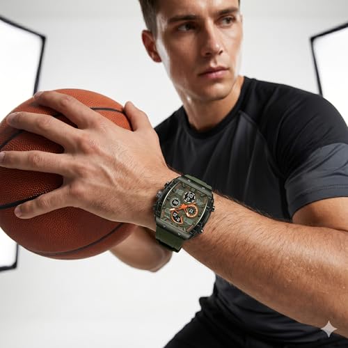 Image of V2A Impact-AXON 3103 Analog-Digital Watch for Men | Unique Tonneau Case & Multi-Layered Dial Design | Bold Fashion Performance Watch with 3 Time Zones, Countdown, 50M Water Resistance & Backlight