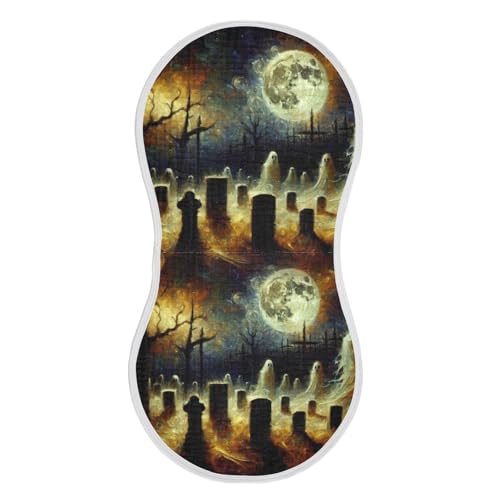 Muslin Burp Cloth for Baby 2PCS Halloween Oil Painting Graveyard Super Absorbent Burping Cloths, Bibs for Newborn Boys Girls2