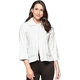 CASUAL MOMENTS womens Bed Jacket With Peter Pan Collar and Patch Pockets, Light Blue, Large Petite...