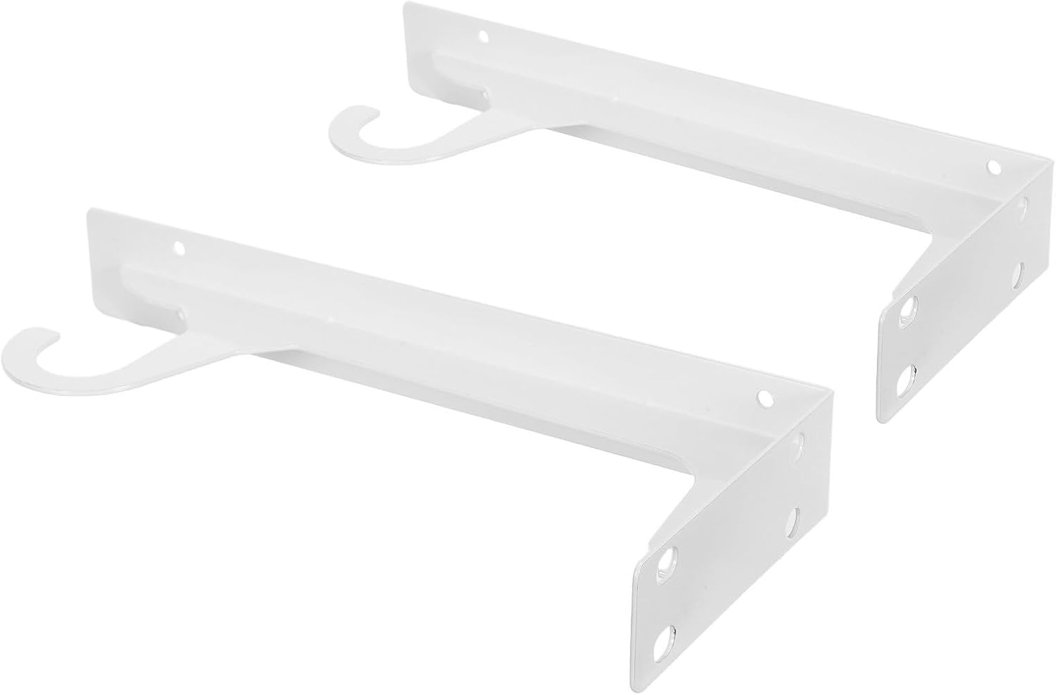 ORFOFE 2pcs White Cold-Rolled Steel Closet Rod Support Brackets with Hooks, 15.2x4.7 Inches Heavy Duty Metal Shelf and Rod Bracket for Bathroom or DIY Space Optimization and Stable