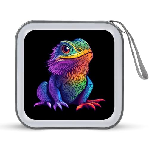 Colorful Bearded Dragon CD Case Portable DVD Holder Storage Organizer for Home Travel