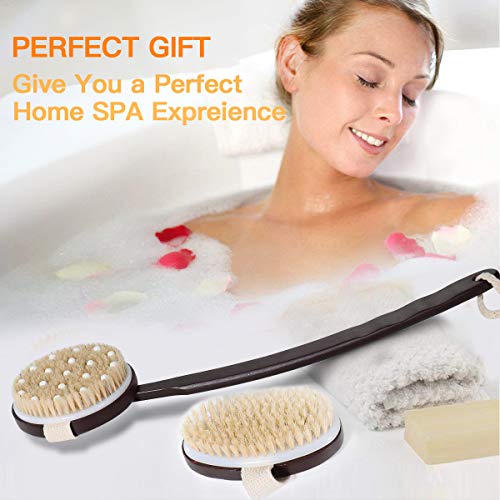 image for Anglink Dry Skin Body Brush - 2 Pcs Detachable Natural Bristle Bath Br