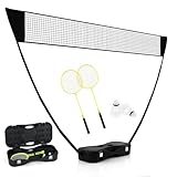 COSTWAY Badminton Set Complet Portable 270 x 160 cm, Kit Badminton avec Filet en PE 2 Raqu...