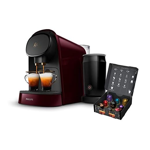 Philips L'Or Barista LM8014/80 Cafetera Espumador de Leche, Compatible Individual y Cápsula Doble, 19 Bares de Presión, 12 Variedades Incluyendo Cappuccino, 1 l, Color Granate