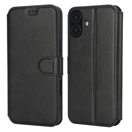 Coque iPhone 16 Plus portefeuille cuir PU premium antichoc noir haut de gamme