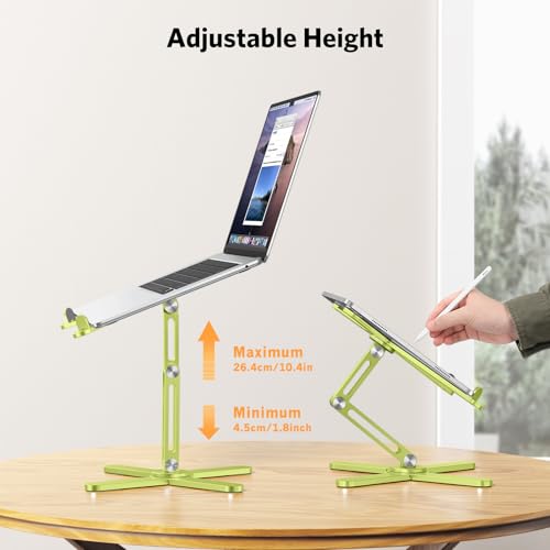 Image of OMOTON 360 Rotating Laptop Stand Riser for Desk, Ergonomic Foldable Computer Stand Adjustable Height Angles for Collaborative Work, Easy Storage Fit Macbooks,All Laptops up to 16 inches, Citron