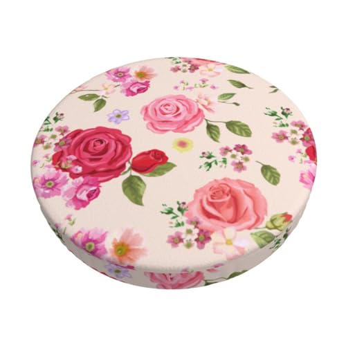 Bar Stool Cover Round,Shabby Chic Rose Floral Elastic Stool Seat Cushion Cover Washable Stool Chair Cover Dustproof Slipcover 14 Inch