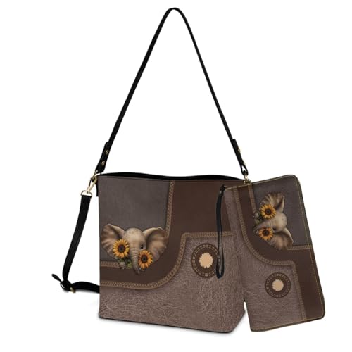 Image of Bucket Crossbody Bag Set for Women Lady, Leather Purse and Wallet Set Large Bucket Bag with Wallet