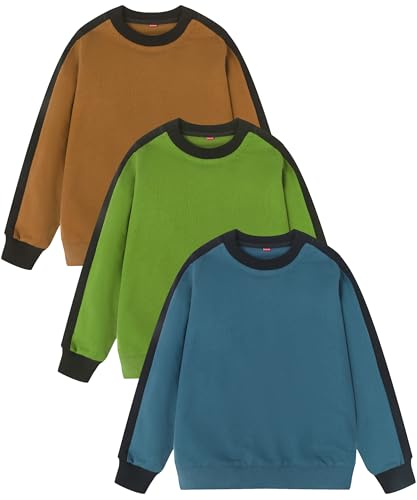 Image of GFQLONG 3 Pack Toddler Boy Girl Cotton Crewneck Sweatshirt Kids Lightweight Long Sleeves with Stripe Fall Fashion Tops