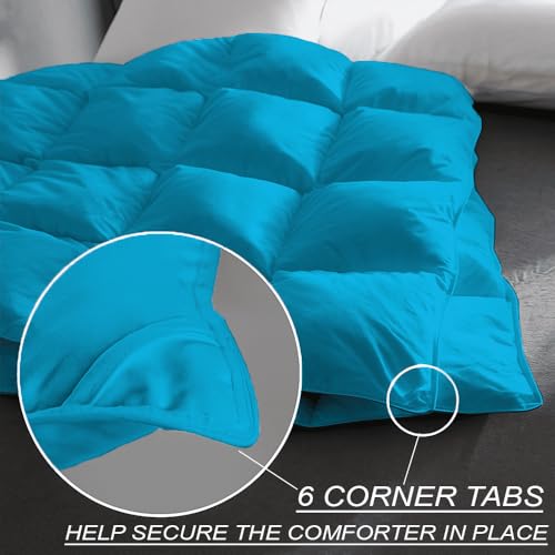 Image of Queen Size Comforter Set - All Season Down Alternative Bedding Comforter Set - Quilted Duvet Insert with Corner Tabs - Box Stitched Blanket - Breathable, Soft - Turquoise