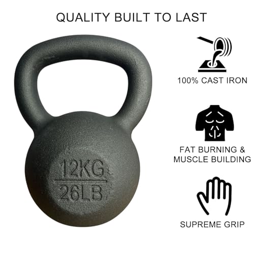 Chase Fitness Cast Iron Kettlebell for Strength and Cardio Home Gym Training 6kg - 24kg (12KG) - Image 4