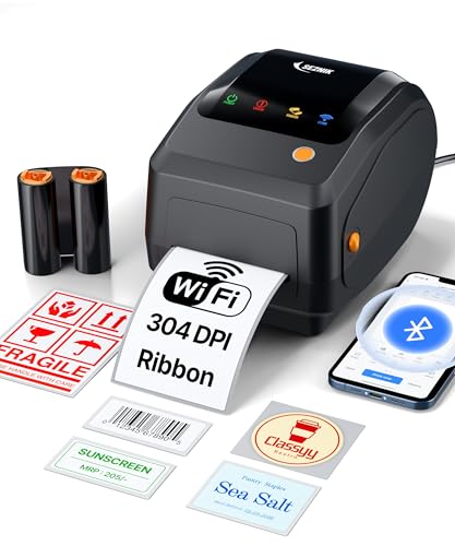 Image of SEZNIK Rudra Thermal Label Printer | Direct Thermal + Transfer | E-Commerce 304 DPI HD Print | USB, Bluetooth, WiFi | Shipping, Jewellery, Excel Print, MRP, Barcode | 1 Year Warranty | No SellerFlex