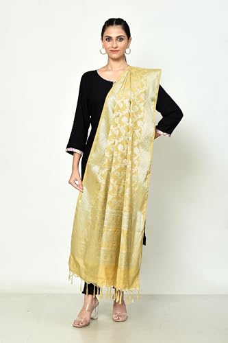 Banarasi Dupatta For Women With Light Gold Zari Work, Shawl Scarf Wrap Chunni2