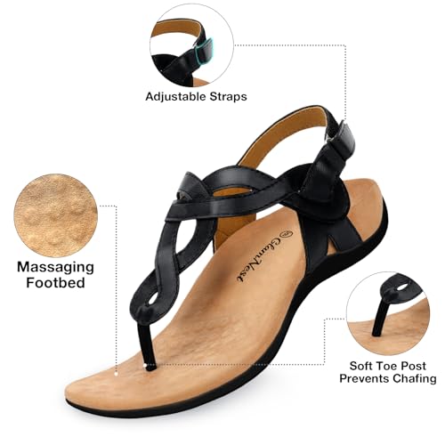 Image of Women's Orthopedic Arch Support Comfortable Walking Sandals, Orthotic Thong T-Strap Supportive Casual Flat Summer Sandals for Women