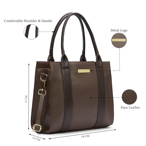 Image of Caprese Primea Medium Tote Bag for Women with Adjustable & Detachable Straps | Stylish, Durable, Multi-Compartment Design for Work, Travel, Shopping | Large Capacity, Ideal for Tab