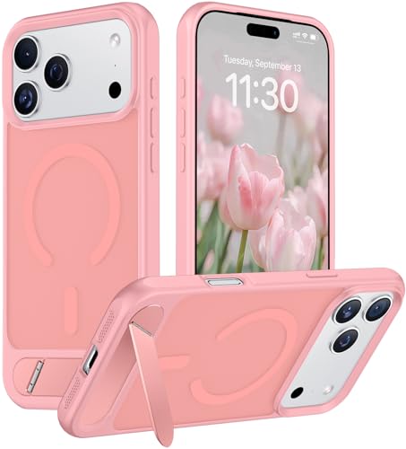 Image of Designed for iPhone 17 Pro Max Case, [Built-in Invisible Kickstand][Compatible with MagSafe][Military Grade Shockproof] Slim Translucent Matte Phone Case 6.9 inch (Pink)