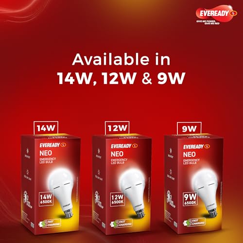 Image of Eveready 14W Emergency Inverter LED Bulb, Cool Day Light (6500K), Rechargeable Bulb with 3 Hours Backup, Ideal for Powercuts, Energy Efficient, B22 Base, Pack of 3