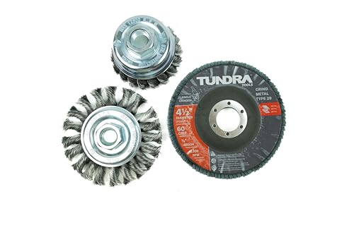 Image of 3 Piece Mini Grinder Set 58093, Flap disc to Grind and Finish, Wire Cup Brush to Remove Rust and Corrosion, Wire Wheel for Removal of Paint and Surface Rust