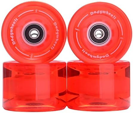 Dadywheels 70mm 78A Longboard Skateboard Wheels with ABEC-9 Bearings, spacers and a Skate Tool (Set of 4) Clear/Red