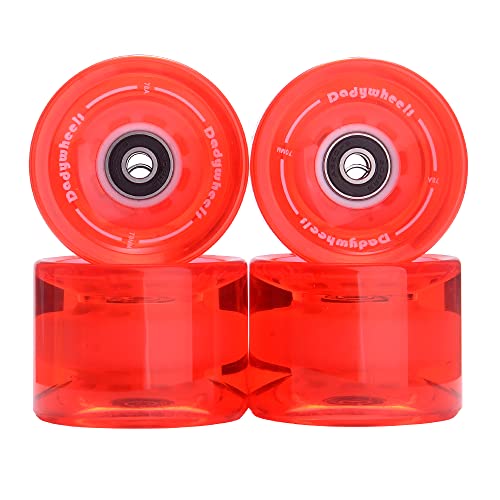 Dadywheels 70Mm 78A Longboard Skateboard Wheels With Abec-9 Bearings, Spacers And A Skate Tool (Set Of 4) Clear/Red #TOP11