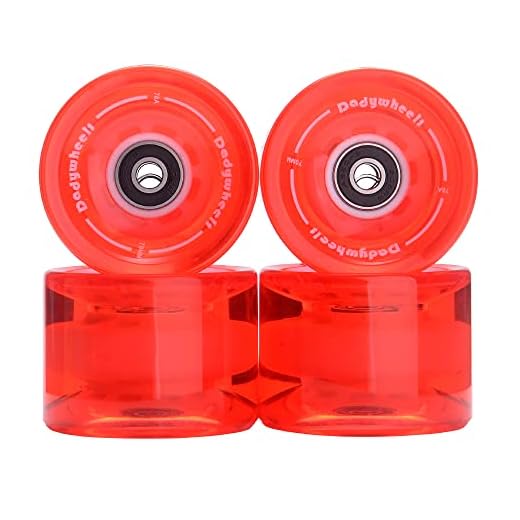 Dadywheels 70mm 78A Longboard Skateboard Wheels with ABEC-9 Bearings, spacers and a Skate Tool (Set of 4) Clear/Red