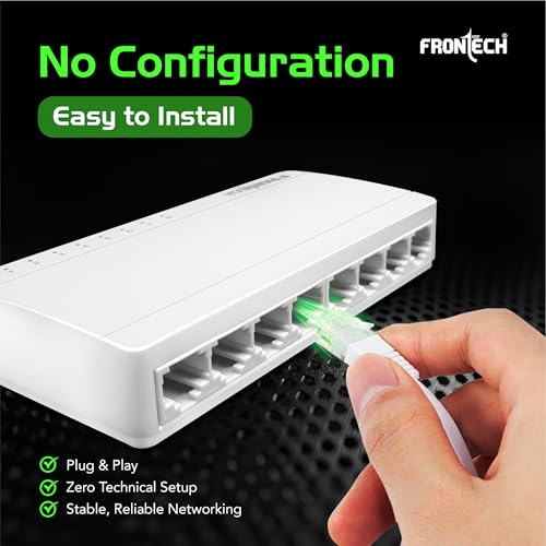 Image of Frontech 8-Port Fast Ethernet Switch | 10 /100 Mbps Speed | 1.6 Gbps Bandwidth | Plug & Play | 2 Years Limited Warrenty (NC-0074)