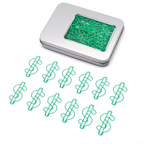 Haowuliao 50 Green Dollar Sign Paper Clips Bookmarks, Gift for Accountants, Bankers, Lawyers