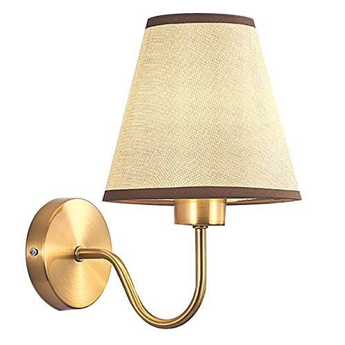 Applique da parete per Interno, Lampada da parete in oro con paralume in tessuto bianco Lampada da soggiorno, E27 Lampada da muro in metallo e stoffa Paralume Comodino Sala da Pranzo