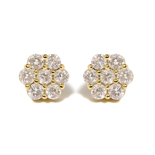 14K Yellow Gold 3.0 Cttw Diamond Floral Cluster Stud Earring