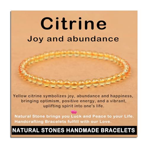 AD Beads Handmade Gemstone Stretch Elastic Bracelet Crystal Healing Reiki Nature's Beauty and Spiritual Essence Unisex (4mm, Citrine (Joy and abundance))